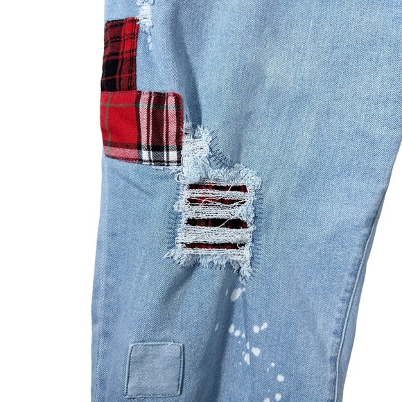 Lane Bryant Mid-Rise Boyfriend Jeans Patchwork Buffalo Check Distressed Sz 22 - Picture 2 of 6